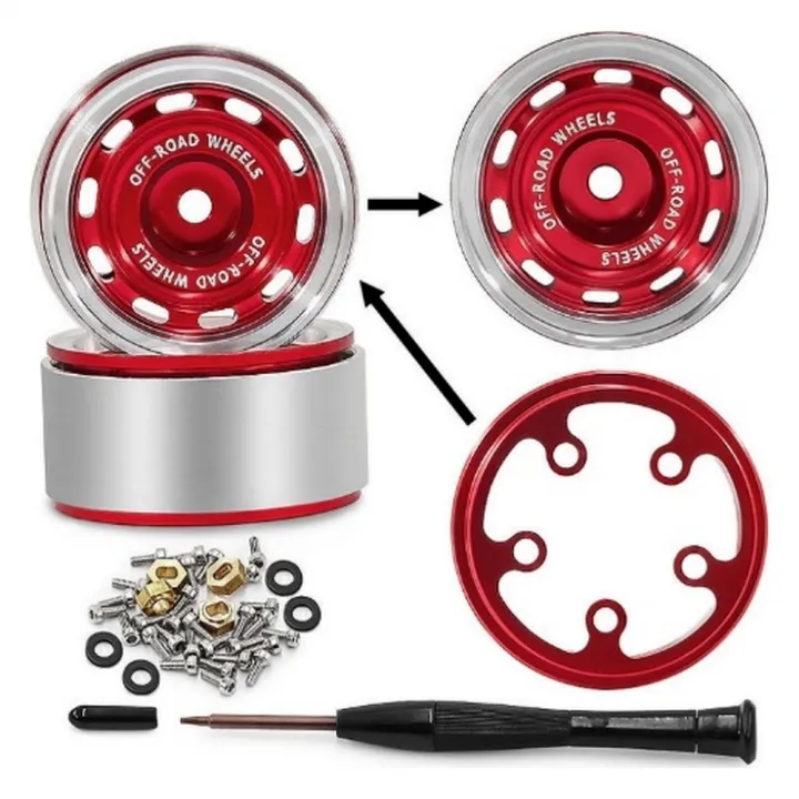 Диски алюминиевые beadlock 21x11 мм для Axial SCX30 1:30, чёрные, тип A, красный