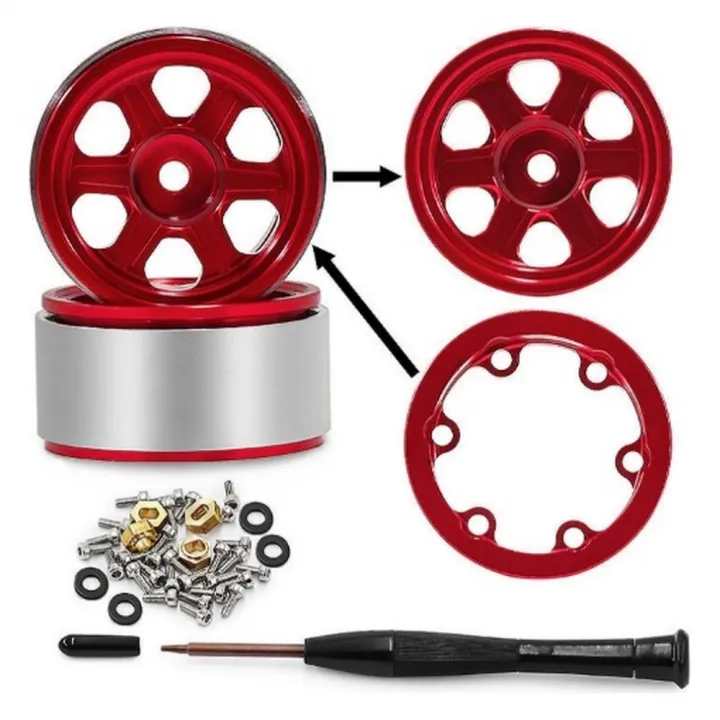 Диски алюминиевые beadlock 21x11 мм для Axial SCX30 1:30, чёрные, тип C, красный