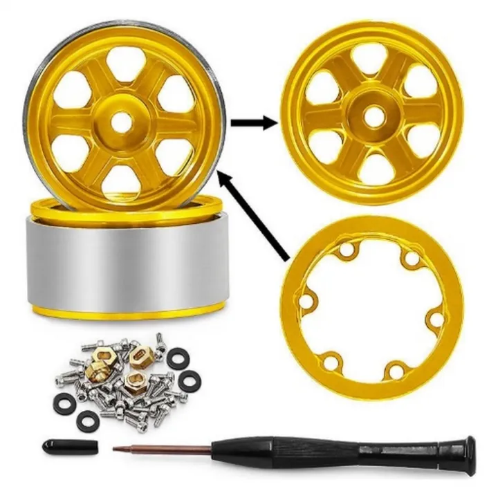 Диски алюминиевые beadlock 21x11 мм для Axial SCX30 1:30, чёрные, тип C, золотой