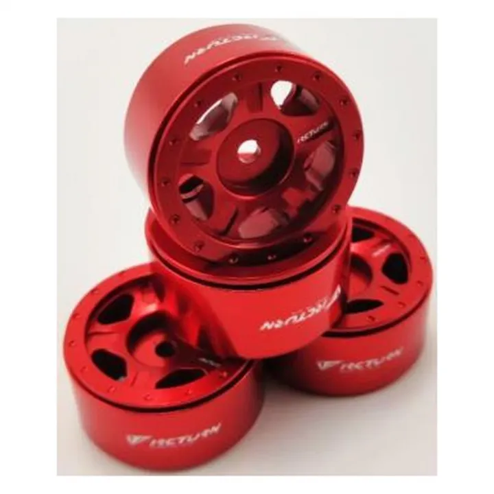Диски алюминиевые beadlock 1.0" для Axial SCX24, дизайн 5Finger, красные, 4 шт