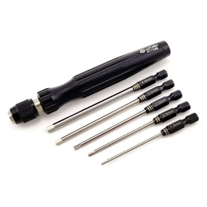 Рукоятка отвёртки с магнитом и фиксатором 1/4" + биты Hex 1.5–3.0, PH, SL, чёрная