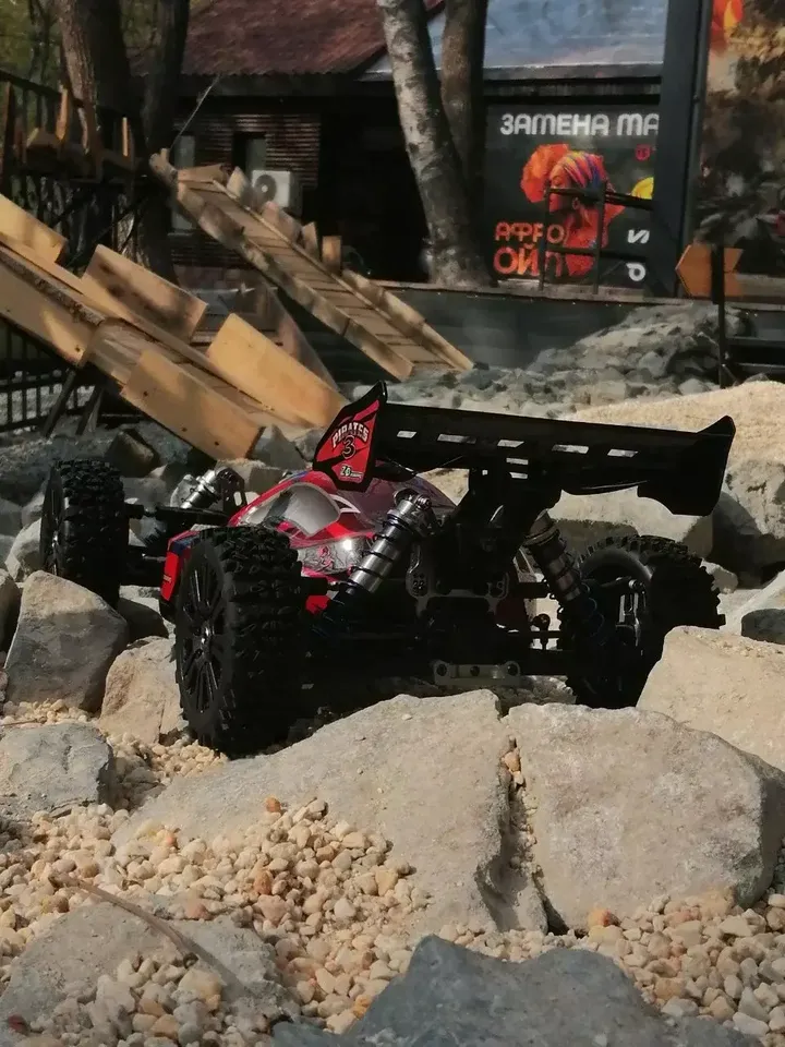 ZD Racing BX-E8 багги 1:8 — вид сзади сбоку на камнях